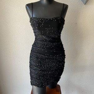 Size Small Black Windsor Rhinestone Ruched Tight Dress